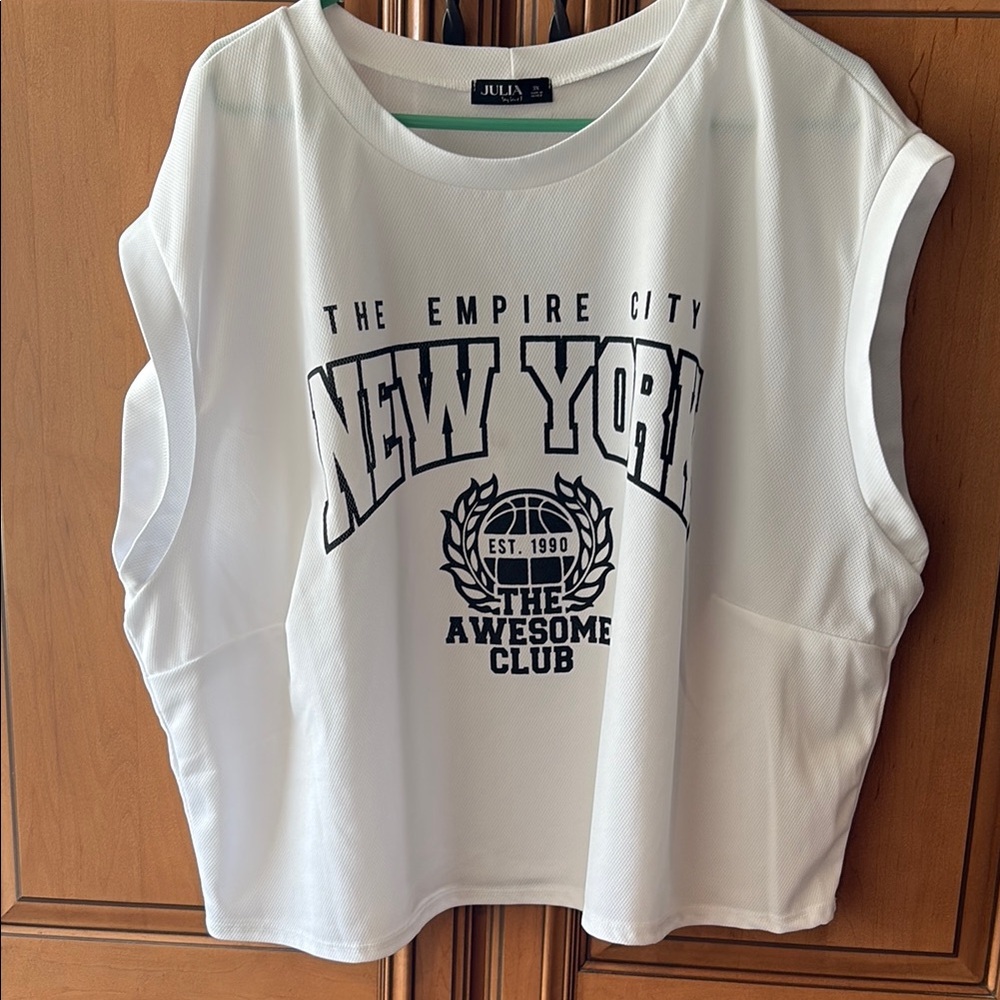 White Basketball Jersey Style Sleeveless Top